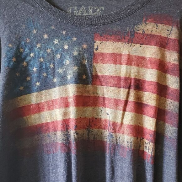 Galt American Flag Shirt Mens Large Blue With Flag On Front L Soft Cotton Blend - Picture 2 of 6